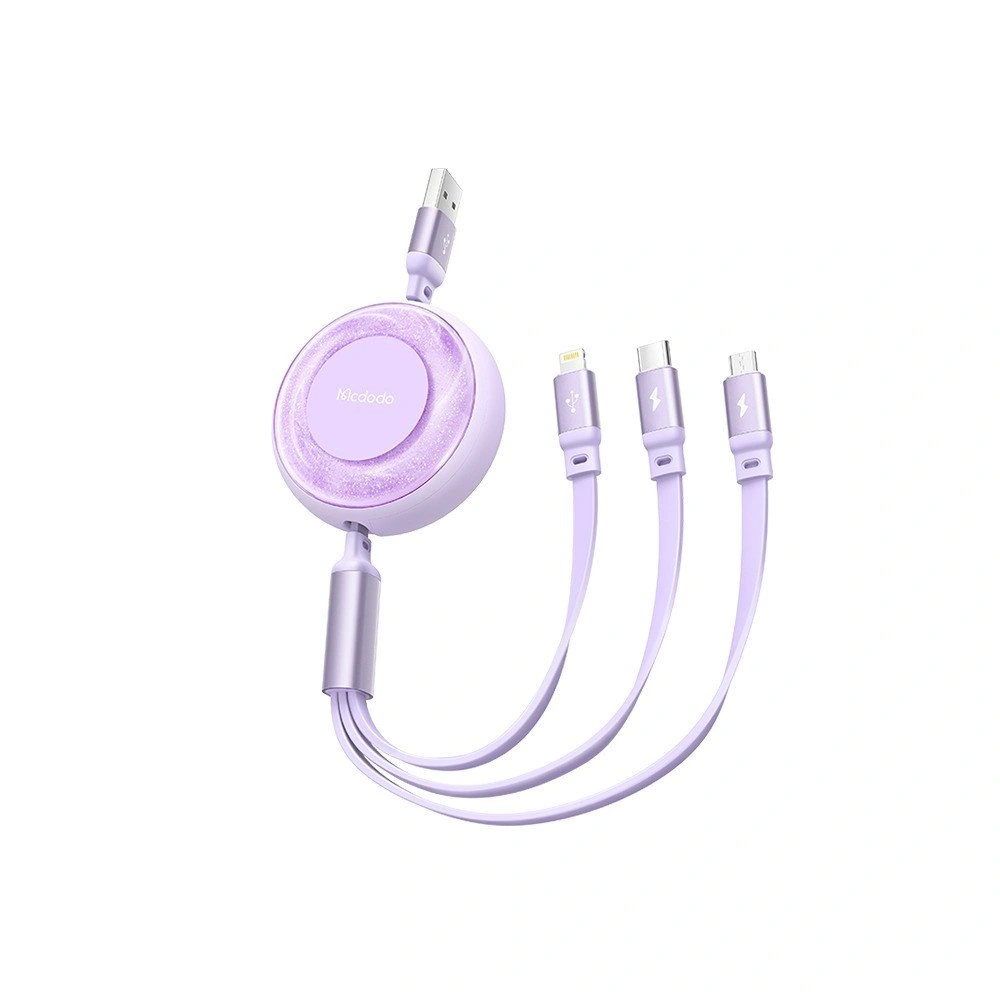 MC Sparkling 3 in 1 Retractable Charging Cable 1.2m Purple