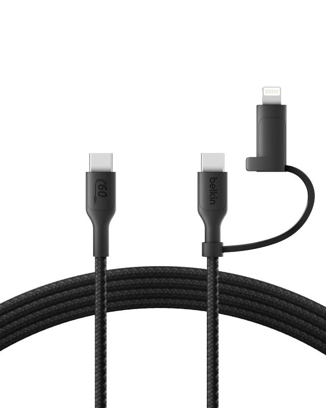 BOOSTCHARGE 2in1 USB-C to USB-C Braided Cable with Lightning adapter, 1.5M